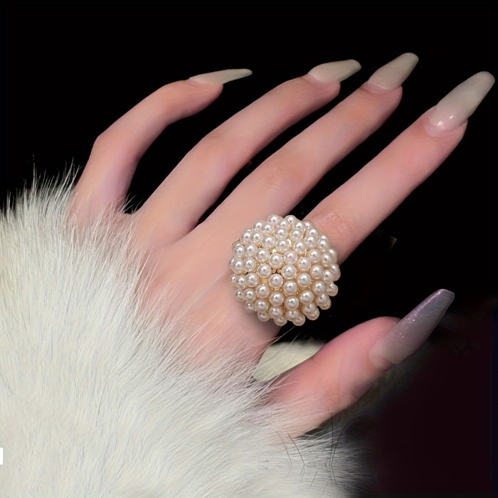 Perfect Party Flower Ring Everyday Elegant Boho-Chic Faux Pearl Flower Ring - Adjustable, Perfect for Parties & Everyday Glam