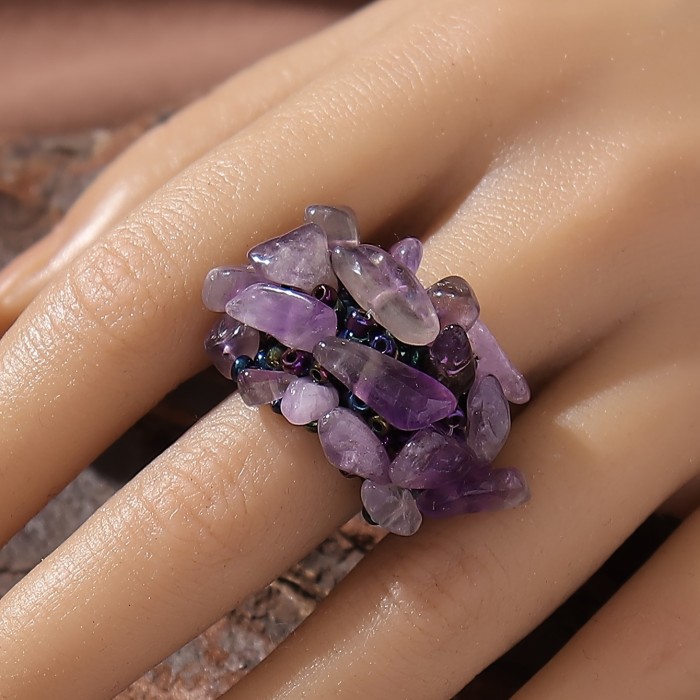 Boho Style Colorful Beaded Finger Ring Women's All-match Finger Jewelry Decor
