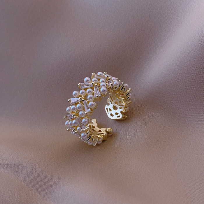 Zirconia Leaf Opening High-Grade Cold Wind Woman Fashion Niche Design Index Ring
