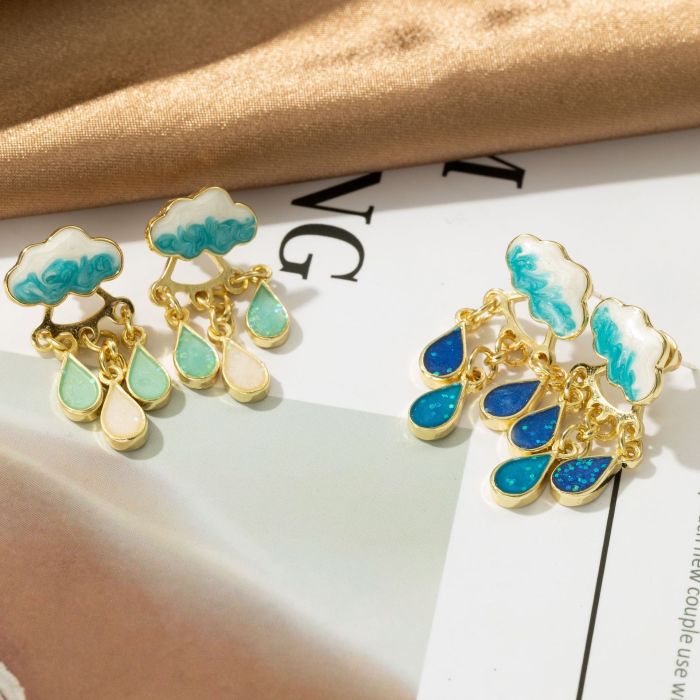 Cute Rainy Cloud Earrings Drop Oil Ear Jewelry Tassel Earrings Creative Gift For Women Girls