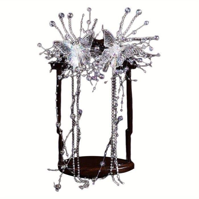 1pc Butterfly Fairy Hair Clip with Pearl Rhinestone Tassels, Plastic Decorative Side Hair Accessory for Styling and Party Wear, Party Hair Decor|Butterfly Motif|Rhinestone Embellishments