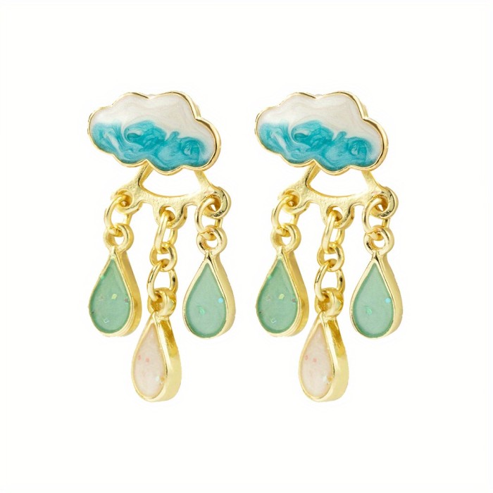 Cute Rainy Cloud Earrings Drop Oil Ear Jewelry Tassel Earrings Creative Gift For Women Girls