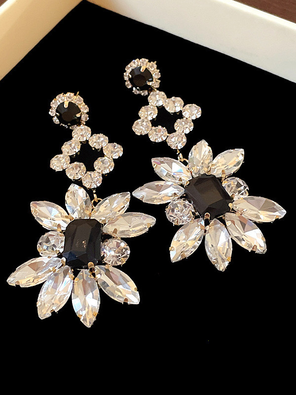 Geometric Rhine Stones Drop Earrings
