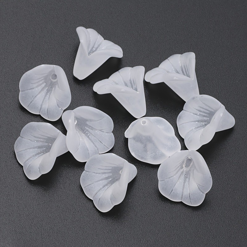 100pcs 15mm Frosted White Trumpet Flower Acrylic Beads, Glossy Finish - Ideal for DIY Jewelry & Crafts, Charms for Jewelry Making