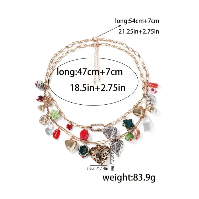 Boho-Chic Vintage Double Layer Alloy Necklace with Assorted Pendants - Perfect for Casual Attire & Gifting