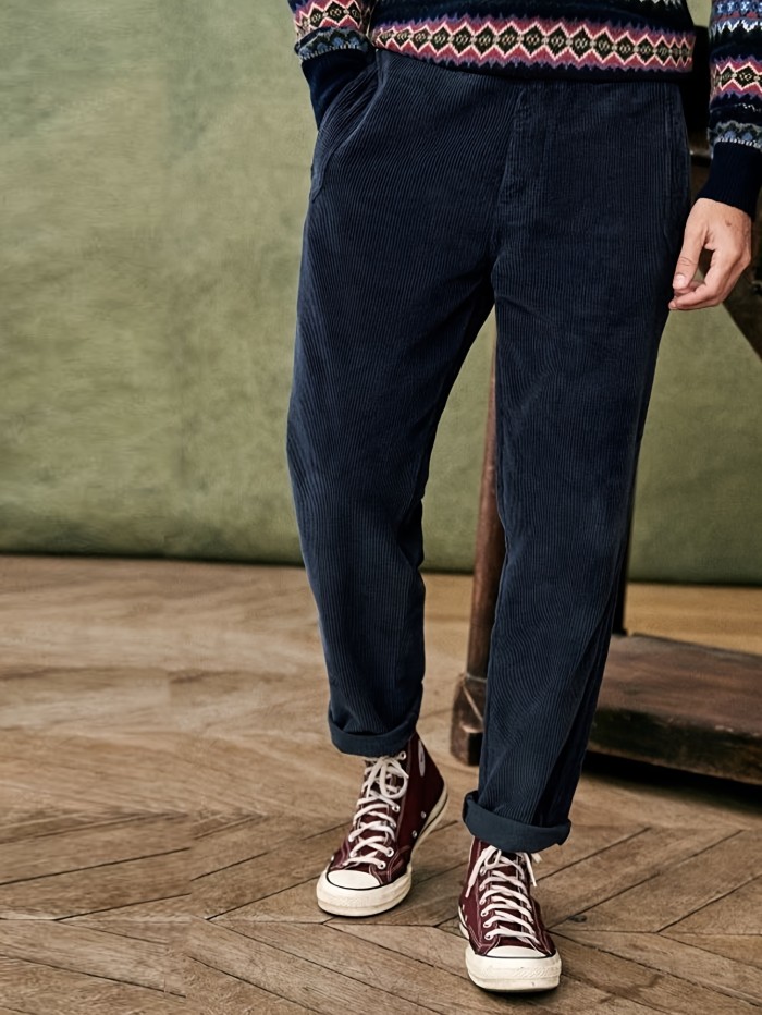 Men's Fashion Classic Personality Plain Color Velvet Slant Insert Pocket False Door Flap Weave Design Suitable for Daily Leisure Fashion Simple Outgoing Commuting Street Fashion Spring and Autumn Style Trousers