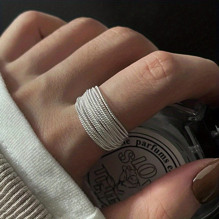 Adjustable Copper Multi-line Ring A Copper Material With Super Multi-line Niche Design High-end Sense Ring Opening Adjustable Fashion All-match Ring