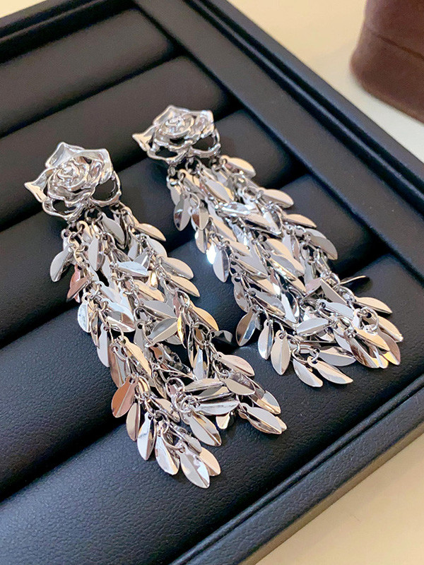 Normcore Flower Shape Geometric Tasseled Drop Earrings