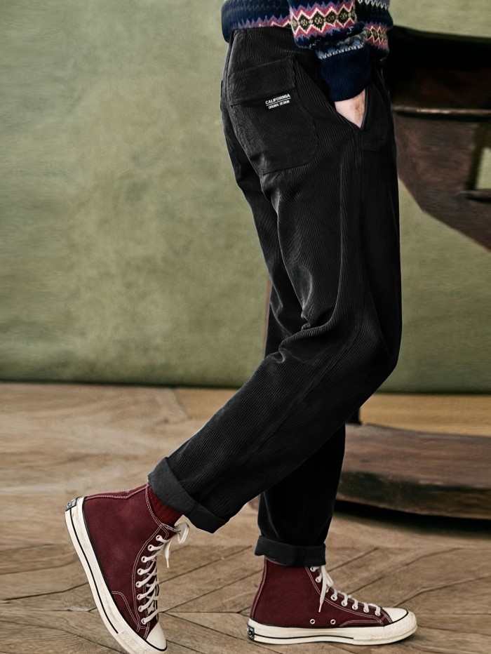 Men's Fashion Classic Personality Plain Color Velvet Slant Insert Pocket False Door Flap Weave Design Suitable for Daily Leisure Fashion Simple Outgoing Commuting Street Fashion Spring and Autumn Style Trousers