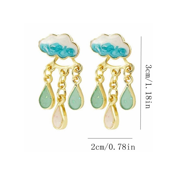 Cute Rainy Cloud Earrings Drop Oil Ear Jewelry Tassel Earrings Creative Gift For Women Girls