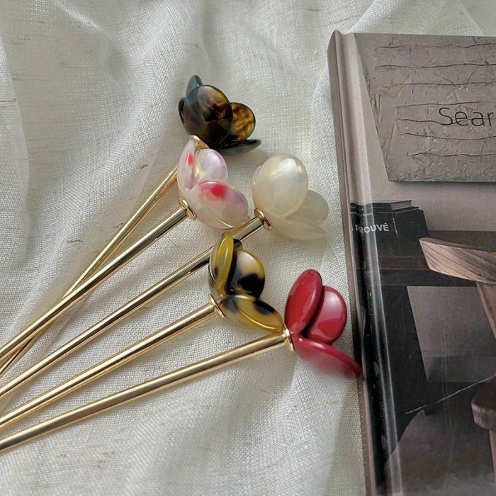 1 Elegant French-Style Floral Hairpin for Women - Chic Acetate Flower with Tassel, Sweet and Cute, Multicolor - Perfect for Daily Wear, Flower Hair Clip