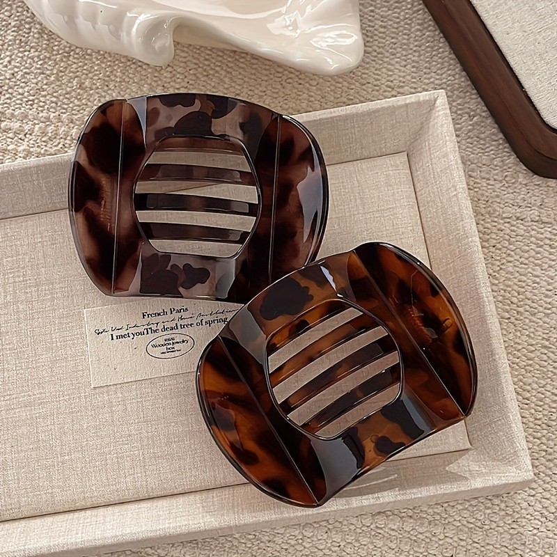 2-Pack Amber Plastic Minimalist Oval Hair Claws Set - Large Size Leopard Print Hair Accessories for Updos, Ideal for Teens and Adults, Valentine's Day Gifts