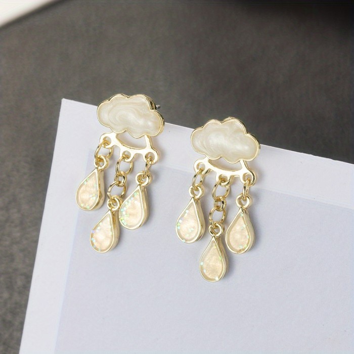 Cute Rainy Cloud Earrings Drop Oil Ear Jewelry Tassel Earrings Creative Gift For Women Girls