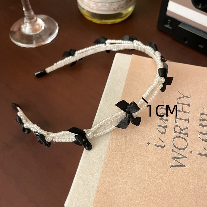 2 Spring\u002FSummer Gentle Pearl Flower Bow Hair Bands, Sweet French Headbands, Premium Beach Style