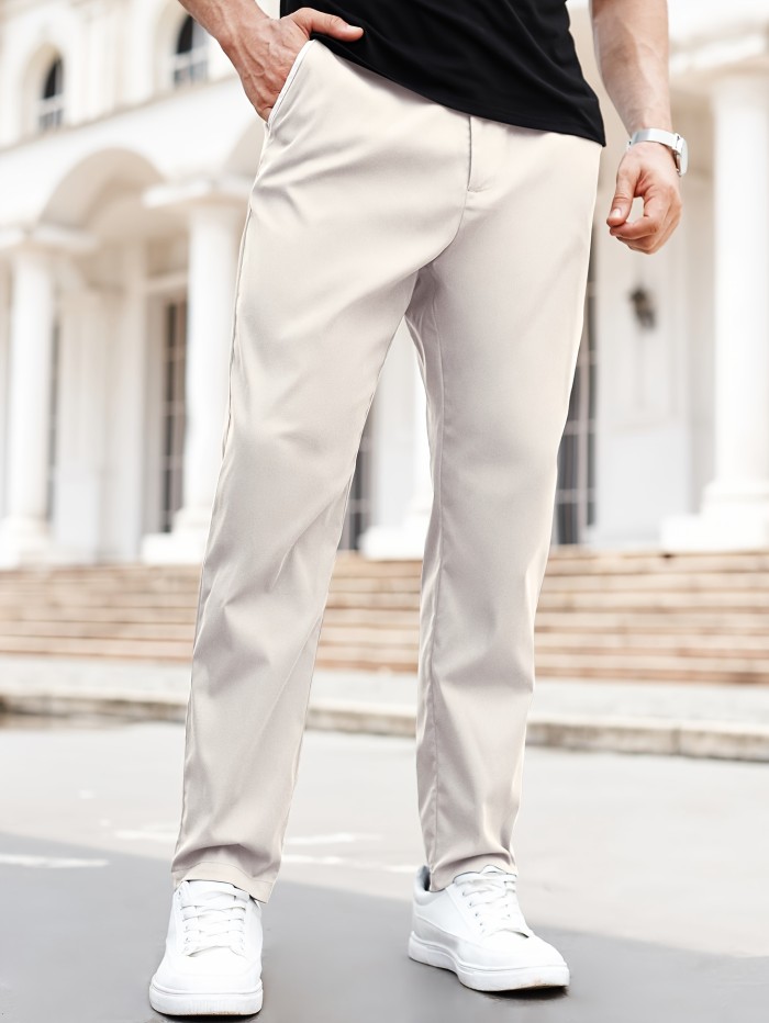 Men's Casual Summer Pants - Solid Color, Breathable Polyester, Machine Washable with Pockets - For Everyday Wear & Outdoor Activities - Great Gift for Men