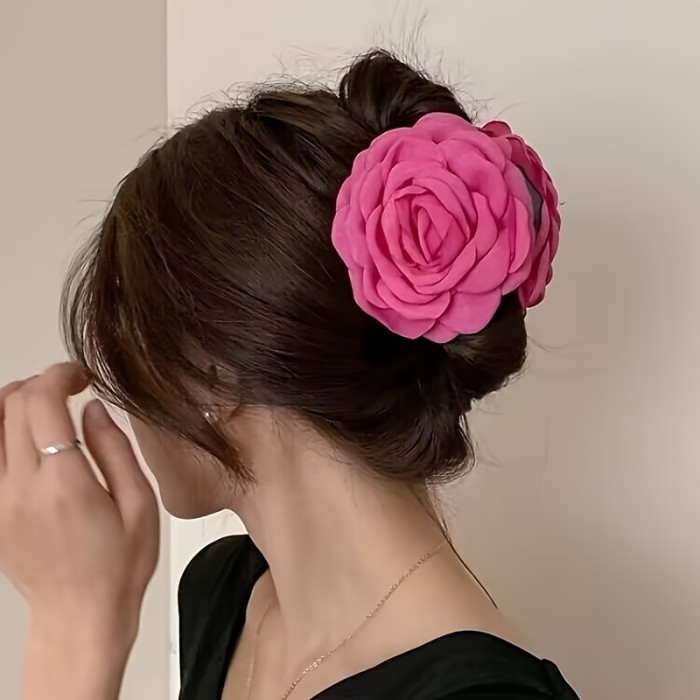 Vintage French Dry Rose Hair Clip with Sharks Tooth - Single Flower Hair Accessory for Women - Suitable for Ages 14 and Up