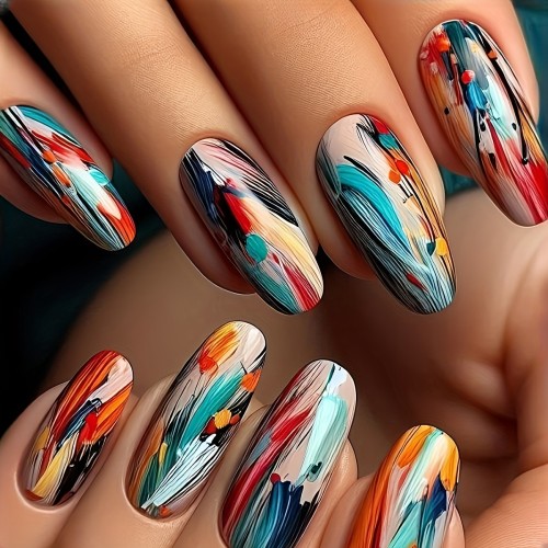 24pcs of Colorful Almond-Shaped Press-On Nails with Full Coverage, Suitable for Women.