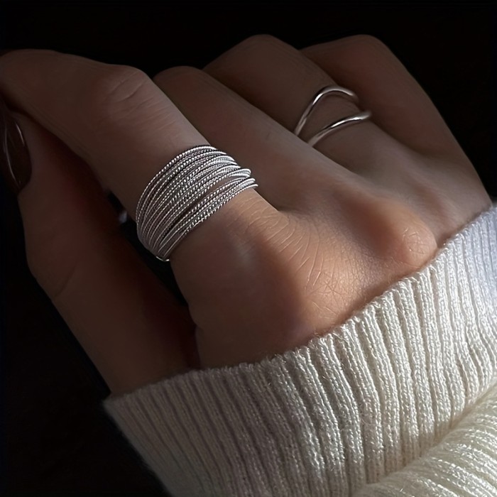Adjustable Copper Multi-line Ring A Copper Material With Super Multi-line Niche Design High-end Sense Ring Opening Adjustable Fashion All-match Ring