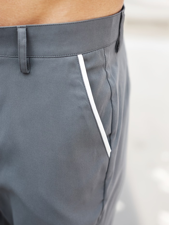Men's Casual Summer Pants - Solid Color, Breathable Polyester, Machine Washable with Pockets - For Everyday Wear & Outdoor Activities - Great Gift for Men