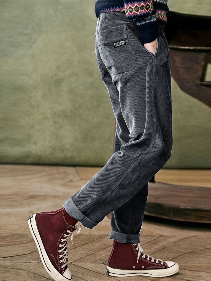 Men's Fashion Classic Personality Plain Color Velvet Slant Insert Pocket False Door Flap Weave Design Suitable for Daily Leisure Fashion Simple Outgoing Commuting Street Fashion Spring and Autumn Style Trousers