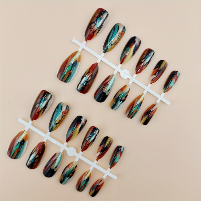 24pcs of Colorful Almond-Shaped Press-On Nails with Full Coverage, Suitable for Women.