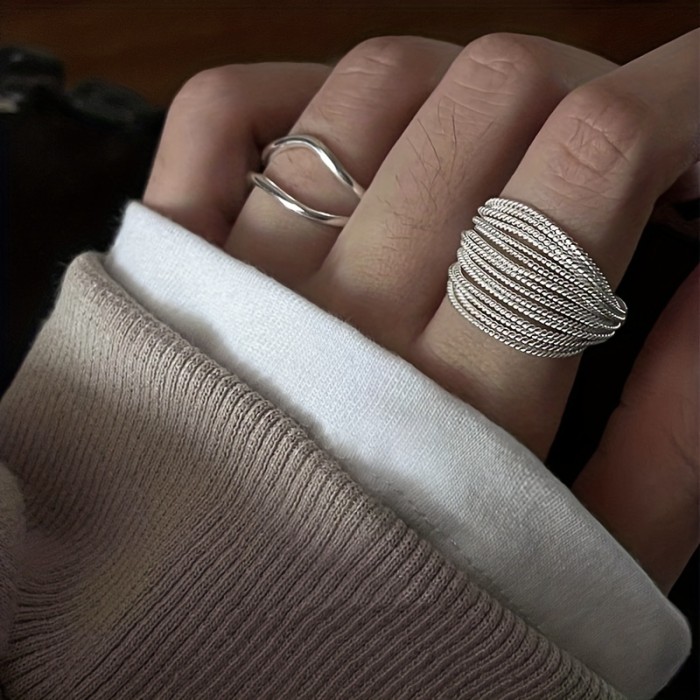 Adjustable Copper Multi-line Ring A Copper Material With Super Multi-line Niche Design High-end Sense Ring Opening Adjustable Fashion All-match Ring