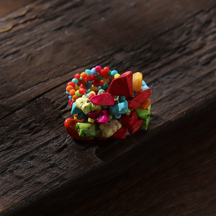 Boho Style Colorful Beaded Finger Ring Women's All-match Finger Jewelry Decor