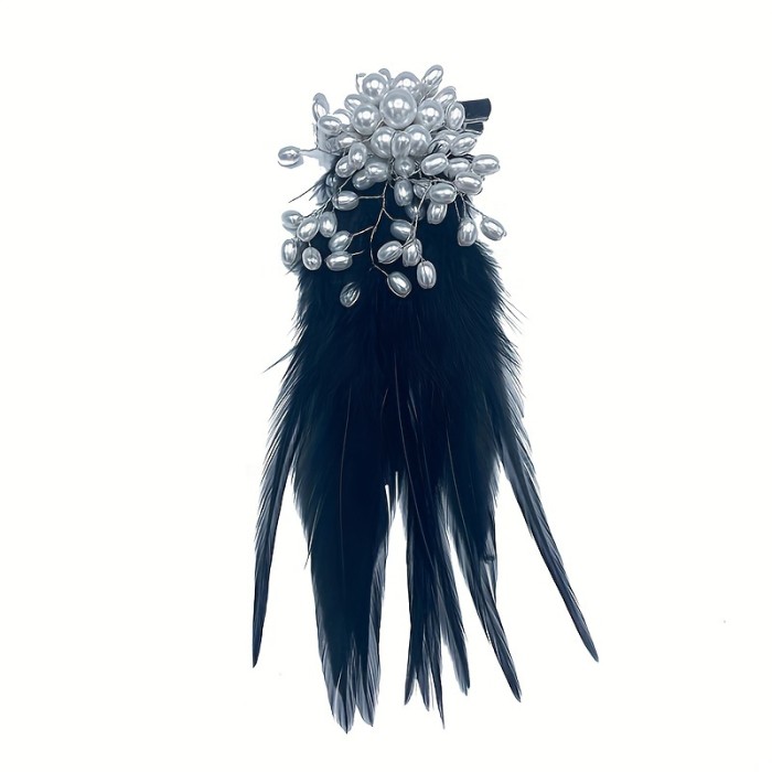 Elegant French-Inspired Faux Feather & Pearl Hair Clip - Vintage Style Dual-Purpose Brooch for Brides and Women's Fashion Accessory
