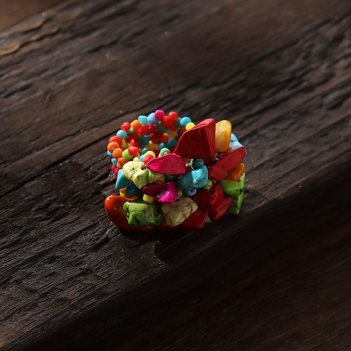 Boho Style Colorful Beaded Finger Ring Women's All-match Finger Jewelry Decor