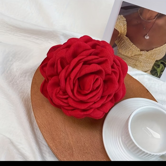 Vintage French Dry Rose Hair Clip with Sharks Tooth - Single Flower Hair Accessory for Women - Suitable for Ages 14 and Up