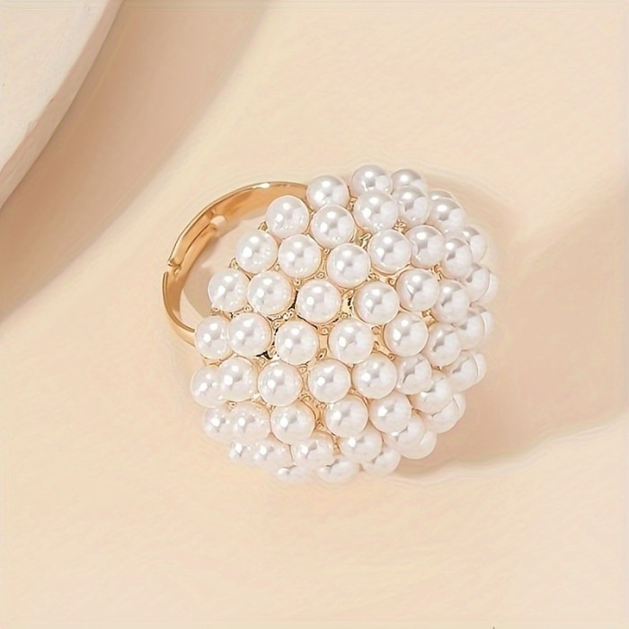 Perfect Party Flower Ring Everyday Elegant Boho-Chic Faux Pearl Flower Ring - Adjustable, Perfect for Parties & Everyday Glam