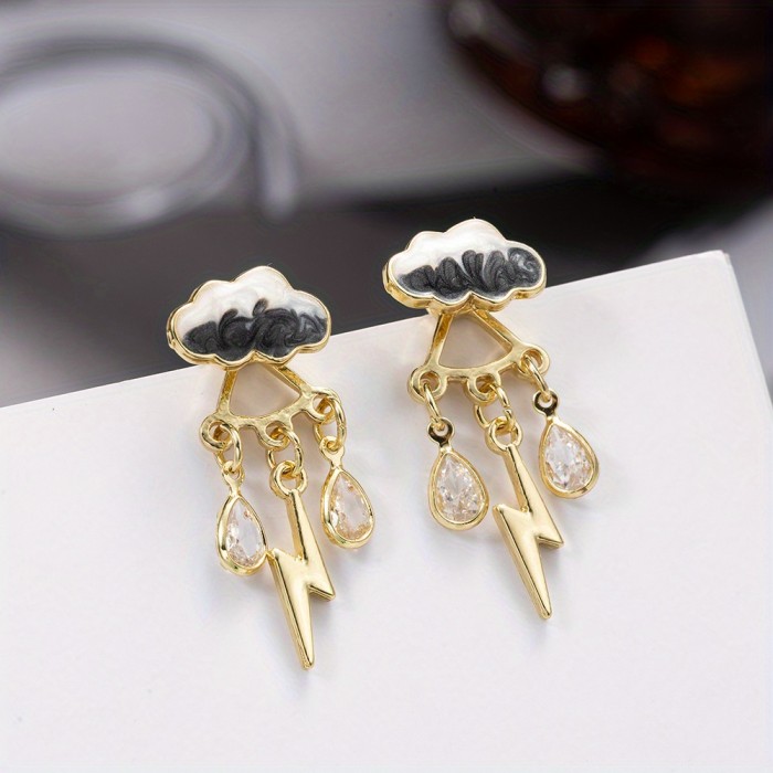 Cute Rainy Cloud Earrings Drop Oil Ear Jewelry Tassel Earrings Creative Gift For Women Girls