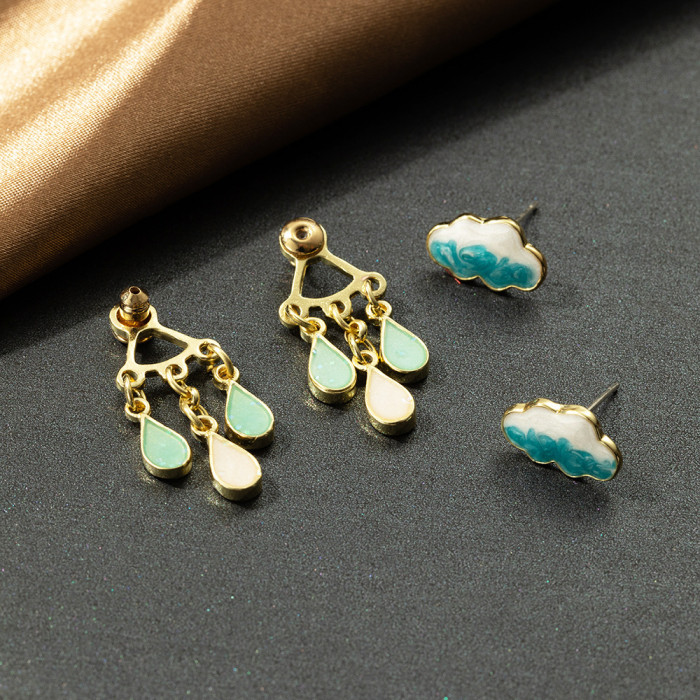 Cute Rainy Cloud Earrings Drop Oil Ear Jewelry Tassel Earrings Creative Gift For Women Girls
