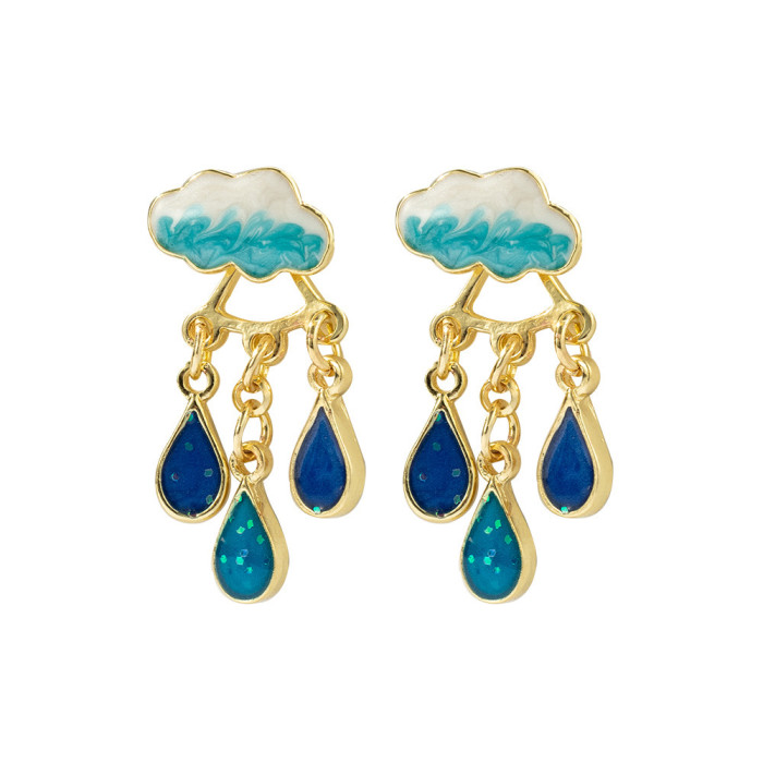 Cute Rainy Cloud Earrings Drop Oil Ear Jewelry Tassel Earrings Creative Gift For Women Girls