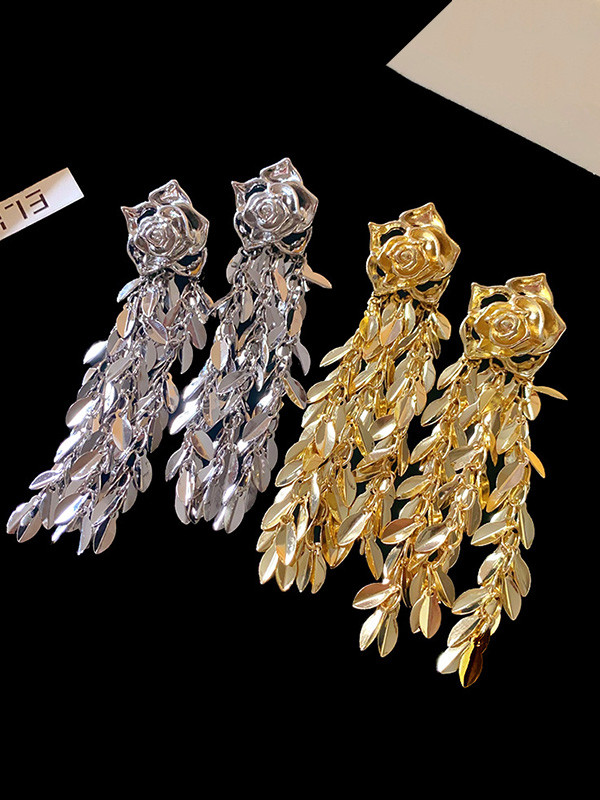 Normcore Flower Shape Geometric Tasseled Drop Earrings