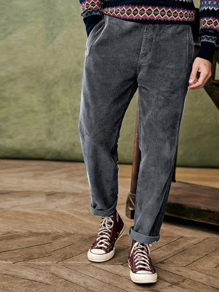 Men's Fashion Classic Personality Plain Color Velvet Slant Insert Pocket False Door Flap Weave Design Suitable for Daily Leisure Fashion Simple Outgoing Commuting Street Fashion Spring and Autumn Style Trousers