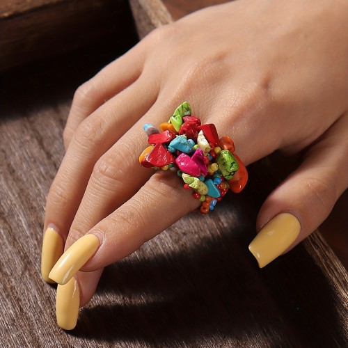 Boho Style Colorful Beaded Finger Ring Women's All-match Finger Jewelry Decor