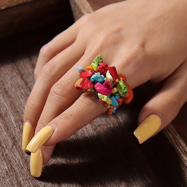Boho Style Colorful Beaded Finger Ring Women's All-match Finger Jewelry Decor