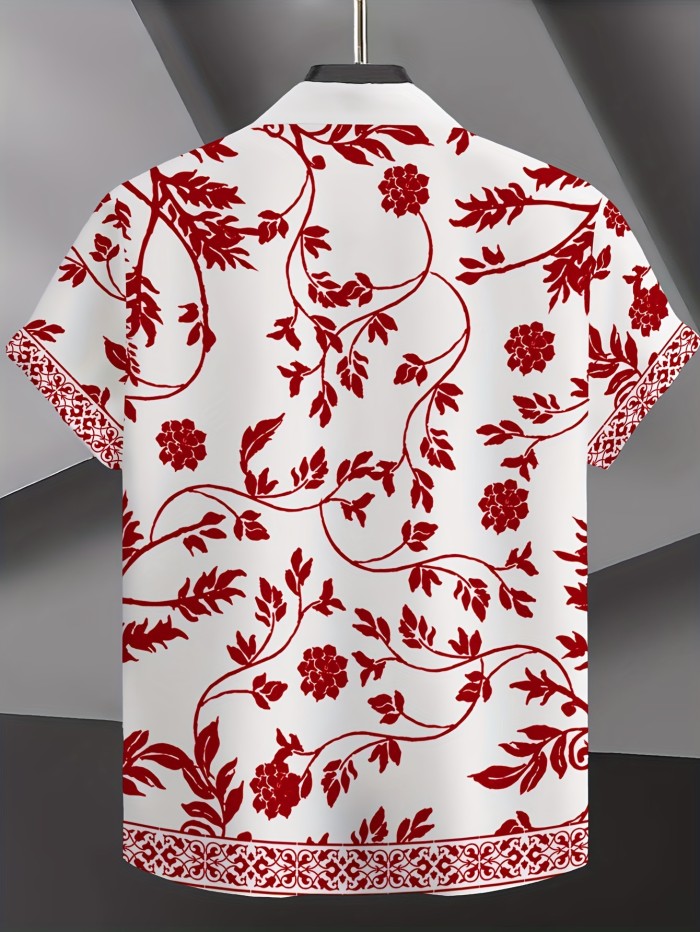 1pc Floral Print Short Sleeve Shirt 1pc Men'S Floral Print Short Sleeve Button-Down Shirt - Polyester Vacation Style Casual Party Beachwear, Regular Fit, Summer Gathering Essential