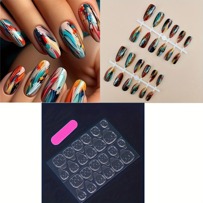 24pcs of Colorful Almond-Shaped Press-On Nails with Full Coverage, Suitable for Women.