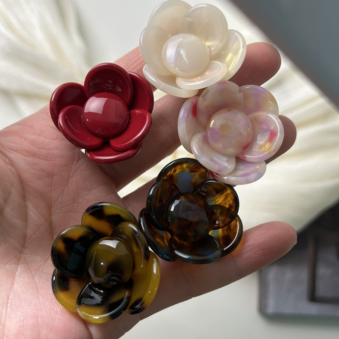 1 Elegant French-Style Floral Hairpin for Women - Chic Acetate Flower with Tassel, Sweet and Cute, Multicolor - Perfect for Daily Wear, Flower Hair Clip