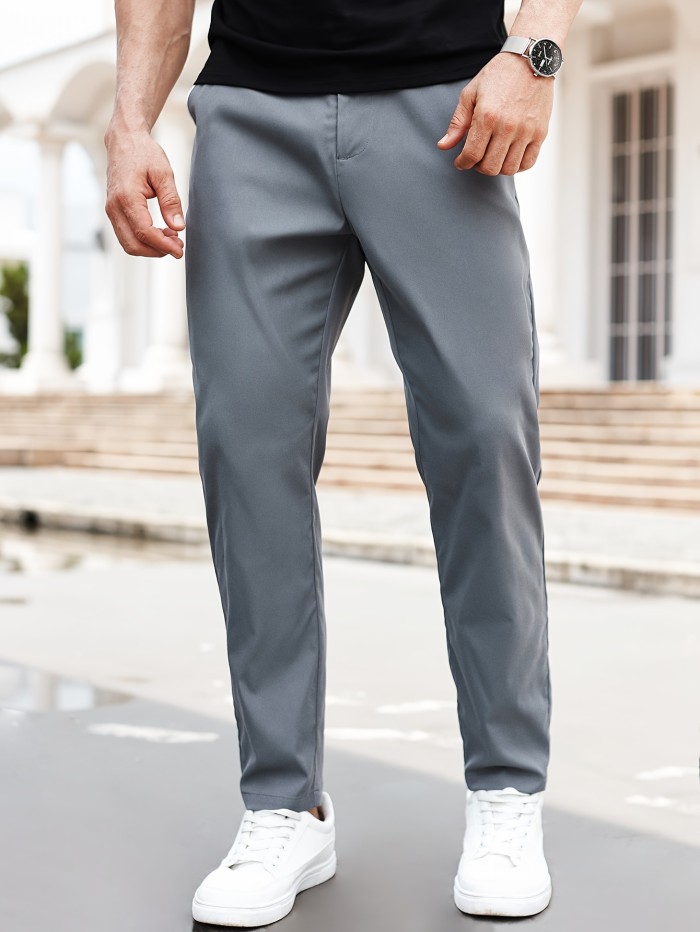 Men's Casual Summer Pants - Solid Color, Breathable Polyester, Machine Washable with Pockets - For Everyday Wear & Outdoor Activities - Great Gift for Men