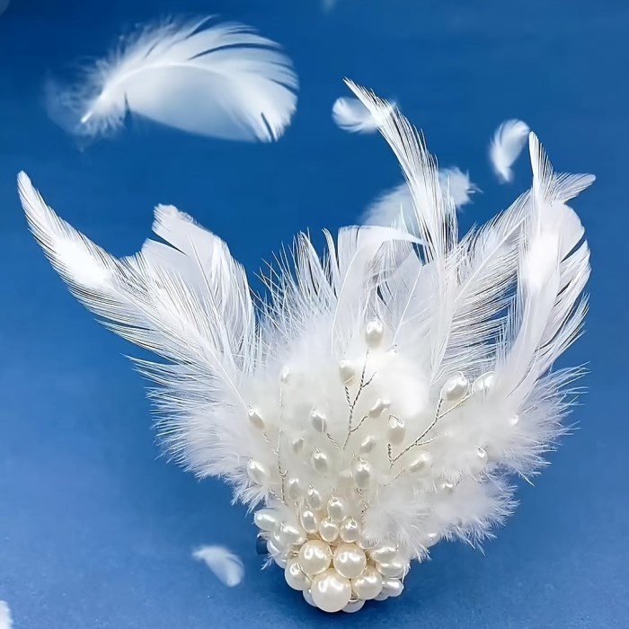 Elegant French-Inspired Faux Feather & Pearl Hair Clip - Vintage Style Dual-Purpose Brooch for Brides and Women's Fashion Accessory