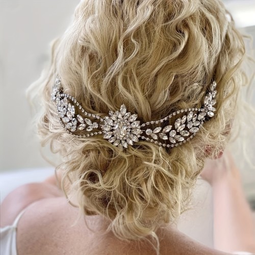 1pc Alloy Diamond-Studded Hair Comb for The Back of The Head, Side Comb for Wedding Brides, Hair Styling Accessory.