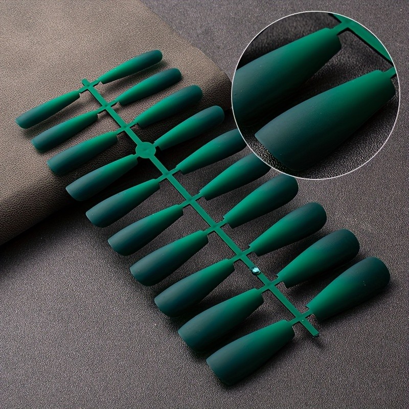 24pcs Long Matte Ballet Shaped Ombre Green Gradient Full Cover False Nails - Premium Press On Nails for Women and Girls with Coffin Shape Design and Pure Color Finish - Easy to Apply and Long-Lasting Wear