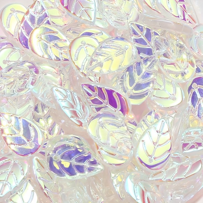 50pcs Vibrant Glass Leaf Beads with AB Coating - Mixed Green Shades for Jewelry Making, DIY Necklace and Earring Pendants Crafting, Perfect for Accessories and Fashion Designers