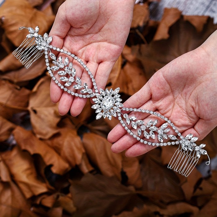 1pc Alloy Diamond-Studded Hair Comb for The Back of The Head, Side Comb for Wedding Brides, Hair Styling Accessory.
