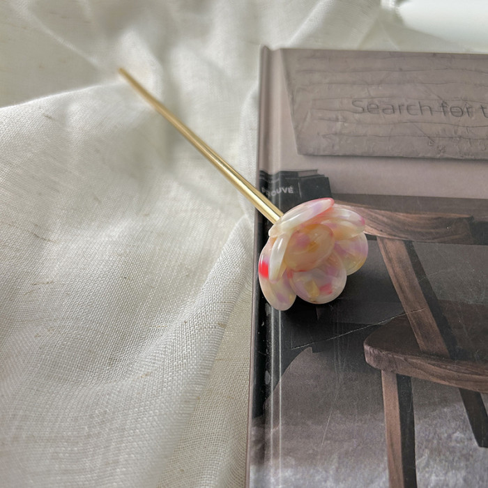 1 Elegant French-Style Floral Hairpin for Women - Chic Acetate Flower with Tassel, Sweet and Cute, Multicolor - Perfect for Daily Wear, Flower Hair Clip