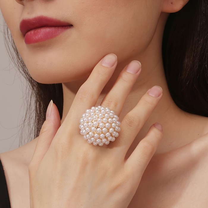 Perfect Party Flower Ring Everyday Elegant Boho-Chic Faux Pearl Flower Ring - Adjustable, Perfect for Parties & Everyday Glam