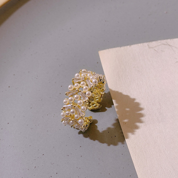 Zirconia Leaf Opening High-Grade Cold Wind Woman Fashion Niche Design Index Ring